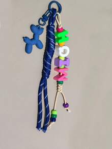 Customizable Acrylic Letter Keychain Balloon Dog Rope Beaded Bag Charm Decoration Pendant Personalized Birthday Gift, Holographic - Acrylic Keychain - View 6