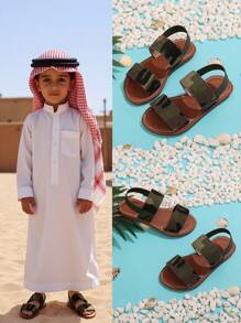 1 Paar Große Größen Kleinkind / Kleine Mädchen Hellblaue Einfarbige Segeltuch Riemen Verschluss Sandalen mit runder Zehenkappe, klassischer römischer Stil geeignet für 3-15 Jahre, Alltag Lässig, Schule, Reisen, Frühling/Sommer