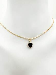 Necklace With Colorful Zirconia Stone Heart Women's Necklace Necklace With Heart Studded And 18k Gold - 黑色 - 查看 3