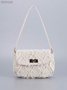 Geantă de umăr simplă din denim la modă, cu design brut la margini, pentru vacanță, întâlniri, cumpărături, cadouri, naveta, facultate, sărbători, viața de zi cu zi.