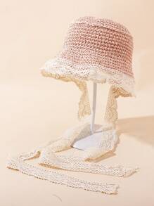 1 Pc Toddler Girls' 1-2Y Straw Summer Sun Hat With Chin Strap, Spring/Summer