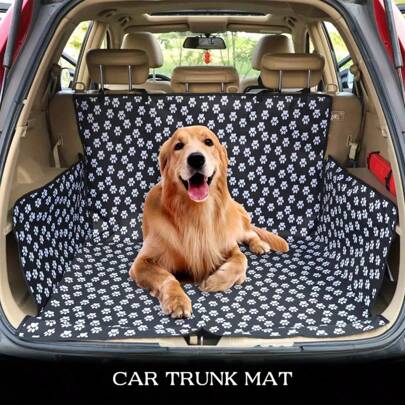 1 pieza Revestimiento impermeable para el maletero del coche, protector de portón trasero con correas ajustables de poliéster con diseño de huellas, diseñado especialmente para la protección de mascotas