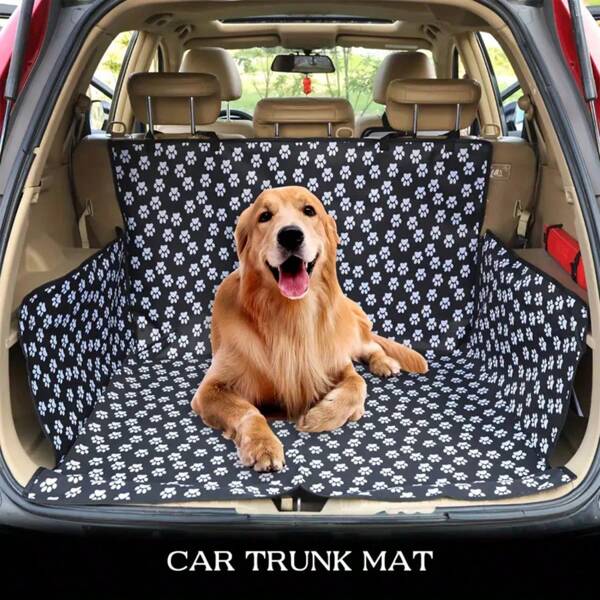 1 Stück wasserdichte Auto Kofferraum Ladungsabdeckung, mit einstellbaren Gurten, Polyester Heckklappenabdeckung mit Pfotendruck-Design, speziell für den Haustier-Schutz entwickelt