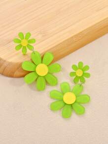 1 Pair Europe&America Brand Personalized 3D Shiny Acrylic Flower Earrings For Women