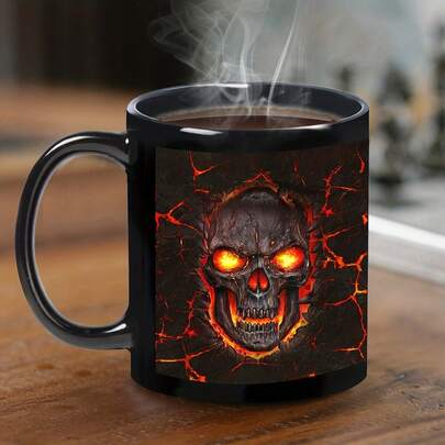 [1pc Skull Shaped Coffee Mug] Skull Design Insulated Earthenware Coffee Mug 1pc - Multipurpose, Reusable, Machine Wash With "Touch My Coffee And I Will Drink From Your Skull" Print, Ideal For Gifts