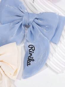 1 Stück personalisierte Textil-Haarschleife für Mädchen, blaue Netzschleife, Haarspangen mit individuellem Namen, beige Schleifenband, einfarbige Schleife mit Haarstyling-Clip, Einfarbige Haarspangen, lässiger Alltags-Haarschmuck, Kinderhaar-Accessoires