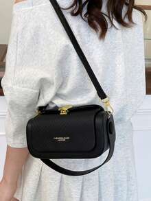 Women's Fashion Oblique Crossbody Square Bag, Elegant Minimalist Design, Large Capacity, Handle Option - Black - View 3