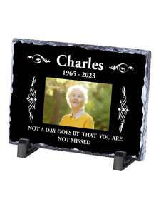 Individuelle Gedenktafel, personalisierter Steinrahmen mit Fotos und Text, menschlicher Grabstein, Geschenk für den Verlust eines geliebten Menschen, Grabschmuck (6/8 Zoll)