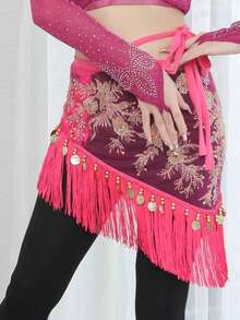 Cinturón de baile del vientre estilo árabe: Faja de cadera con bordados y flecos dorados, adornada con adornos con lentejuelas para actuaciones y fiestas de carnaval - Multicolor - Ver 8