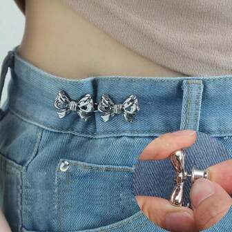 1pc Waist Tightener Adjustable Waist Buckle For Jeans, No Sewing Required Bowknot Button Adjuster For Pants And Skirts