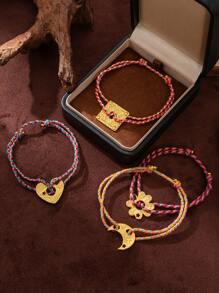 1Pc Summer Fashion Bohemian Style Clover Women's Hand Rope, Clover, Heart, Moon, Square Brand Scalable Bracelet, Suitable For Travel Photography, Daily Leisure, Vacation And Play, Suitable For Summer Beach Vacation, Outdoor Activities, Holiday Outings, Women's Jewelry Accessories