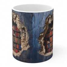 1pc, Book Shelf Coffee Mug, Ceramic Coffee Cups, Bookshelf Break Through Water Cups, Summer Winter Drinkware, Gifts