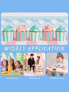 24 piezas - Decoraciones de magdalenas con lazos azules, decoraciones de cumpleaños con lazos azules, decoraciones para temas de baby shower, decoraciones para fiestas de despedida de soltera y bodas para pasteles. - Azul - Ver 6