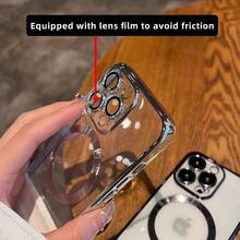Magnetic Wireless Charging Phone Case Compatible With IPhone 17 16 15 14 13 12 11 Pro Max Plus 17Air, With Precise Hole Protection To Prevent Lens Vibration And Dropping, Electroplated TPU Transparent Case - Màu xanh trong suốt - Xem 6