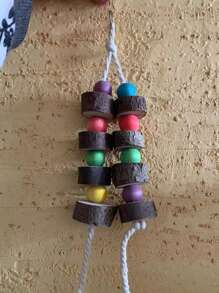 1 pieza Juguete de madera para morder y colorido con cuentas, en forma de loro, para aliviar mordisqueo de loros pequeños/medianos, accesorio para jaula de pájaros, color aleatorio