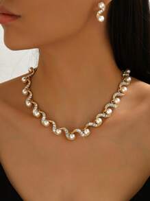3 pièces/Set Collier de mariée géométrique, ensemble de bijoux élégants boucles d'oreilles, cadeau de remise des diplômes