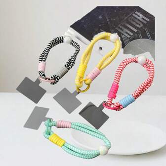 1 件创意彩色编织手机挂绳，短腕带腕带，棉麻花双层强力防丢手机挂饰