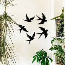 5 Stücke Vintage künstlerischer Stil Metall Vögel Wandskulpturen, aus geschmiedetem schwarzem Eisen, elegante fliegende Vogelsilhouetten Wandkunst, wetterfestes Design für Innen- und Außendekoration, ideal für Wohnzimmer, Schlafzimmer, Garten, Terrasse, Balkon und andere Wanddekorationen, perfektes Geschenkidee!