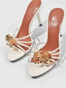 Silk Flower Decor Flat Sandals For Women, Sophisticated High-End Versatile Design, Summer 2025 New Arrival,Stiletto Heels - White - View 3