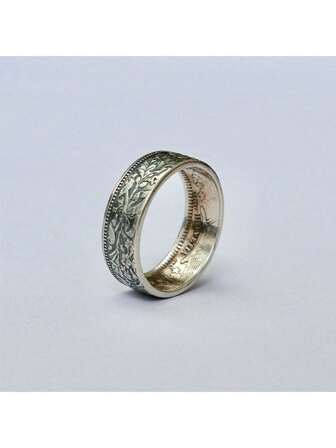 1pc Snowflake Pattern Handmade Swiss Franc Coin Repurposed Ring Made Of Thai Silver Alloy