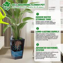 Home Decor 16" Tall Planters Set Of 2, High Front Porch Planter Pots With Drainage Holes&Water Level Monitor&Inner Bucket, Automatic Watering Indoor Plant Flower Pot(16inch,Black) - 黑色 - 查看 5