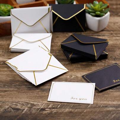 10 Pcs VIP Member Mini Envelopes, Member Card Envelopes, Celebration Cards, Small Bank Cards, ID Cards With Golden Western Envelopes, White/Black Member Card Envelopes,School Supplies,Back To School