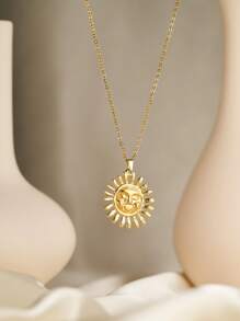 1 peça de colar de luxo em aço inoxidável banhado a ouro 18K com pingente de sol, sol, pedra branca incrustada, olho de tigre, hipoalergênico, adequado para namoradas, uso diário, deslocamento, atividades ao ar livre