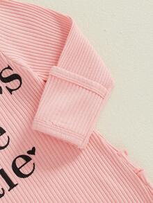 Baby Girls Casual Long Sleeve Jumpsuit Crew Neck Letter Print Bodysuit Rompers With Headband For Spring Autumn - Watermelon Pink - View 5