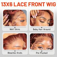 Reddish Brown Lace Front Wigs Human Hair 30 Inch Reddish Brown Curly Lace Front Wig 180 Density 33# Deep Wave 13x6 HD Lace Frontal Wigs Human Hair Pre Plucked For Women Auburn Colored Human Hair Wig - S33 - 查看 4