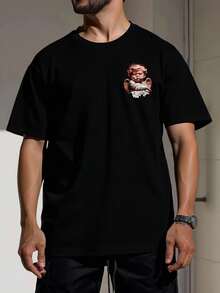Logeqi® Playera Oversize De 100% Algodón Con Estampado Los ángeles guardan nuestro corazón DTF Camiseta Playera para Hombres con Estilo Casual y Diseño Moderno, Colores Negro, Blanco, Beige - Negro - Ver 3
