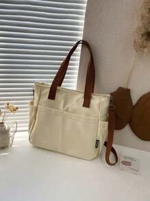 1pc Personalized Women's Canvas Tote Bag, Fashionable Versatile Work/Commute Shoulder Bag, Portable Lightweight Organizer Bag, College Style Large Capacity Student Book Handbag, Multifunctional Embroidered Letter Tote, Suitable For Daily Use, Can Be Given As Gifts To Family, Friends, Mothers, As Personalized Gifts For Mother's Day, Valentine's Day, Nurse's Day, Teacher's Day, Christmas Birthday, Etc.,School Supplies,Back To School,School Gift,For Office,For School,For Classroom,For Teacher Gifts,For University,For Colleague,For Dorm Rooms,For Teacher,For Boys And Girls,For Teenagers,Junior High School Students,Middle School Students,High School Senior High School Students,College Students,University Students,Freshman,Sophomore,Underclassmen