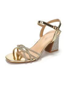 RevReaL Crystal-Strapped Block-Heel Sandals - Dance-Floor Ready, Bohemian Party - Gold - View 5