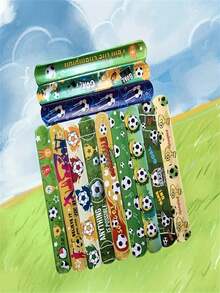 48 piezas Brazaletes con tema de fútbol, brazaletes de golpe de fútbol, recuerdos de fiesta con patrón de fútbol colorido, brazaletes creativos adecuados para regalos de fiesta, cumpleaños, aniversarios, celebraciones con tema deportivo, festivales, de colores duraderos y brillantes - Multicolor - Ver 3