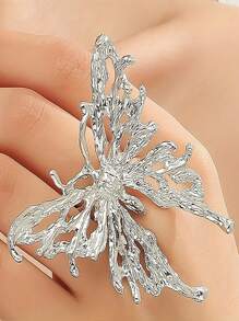 1pc Exaggerated Gold Liquid Metal 3D Butterfly Ring, European & American Style
