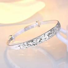 1pc 925 Sterling Silver Plated Bangle With Original Romantic Gypsophila Star Design Bracelets For Women Everyday Wear Holidays Gifts Fashion Elegant Style - Silver - View 4