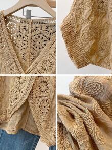 JIANHU Petite Boho Crochet Cardigan - Romantic Floral & Geometric Lace Cover-Up For Vacation & Daily Wear | Lightweight V-Neck Button-Up Knit (Perfect For Petite Frames)