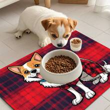 1pc Star & Red Clothed Dog Print Pet Placemat, Quick Drying Feeding Mat For Cats & Dogs, Easy To Clean, Suitable For Pets All Seasons, Pet Cage Pad