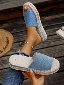 1 Pair Women's Platform Wedge Sandals, Casual Versatile Fairy Style Solid Light Blue High Heel Shoes, Waterproof Thick Sole Strap Beach Vacation Lightweight Comfortable Sandals