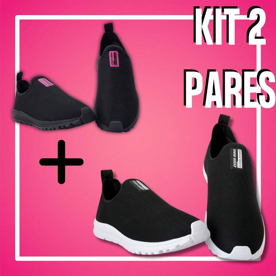 Kit 2 Tênis Meia Feminino Calce Fácil Botinha Ortopédico Esportivo Sneaker Slip On Casual confortável Academia - PNKPTO-PTOBCO - Visão 1