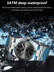 POEDAGAR 1 件装时尚防水夜光不锈钢男士手表，带日期和星期显示，休闲石英腕表，男士手表 + 礼盒