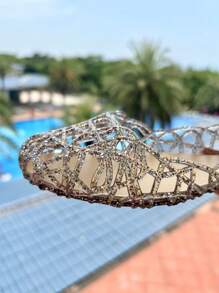 Women's Summer Closed Toe Flat Jelly Crystal Sandals, Hollow-Out Soft Beachside Shoes