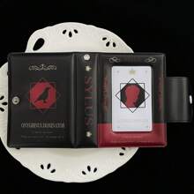 1pc Creative Black & Red Manga Style Photo Card Holder, PU Material Photo Album For 3-3.5 Inch Love And Space Qin Che Character Cards Display,Back To School,School Supplies