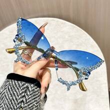1/2 Paar modische Schmetterlingsform Großer Rahmen Dekorationsbrille, geeignet für Bälle, Modeschauen, Frauenbrille mit Diamanten verziert, Partybrille und Reise