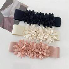 1 pieza Cinturón ajustable elegante con estampado floral para mujeres - Cinturón de vestido con hebilla para señoras, versátil para uso diario, fiesta y formal - unicolor y estampado floral - Multicolor - Ver 2
