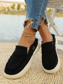 大码女士时尚帆布运动鞋，透气舒适纯色休闲厚底鞋，适合孕妇