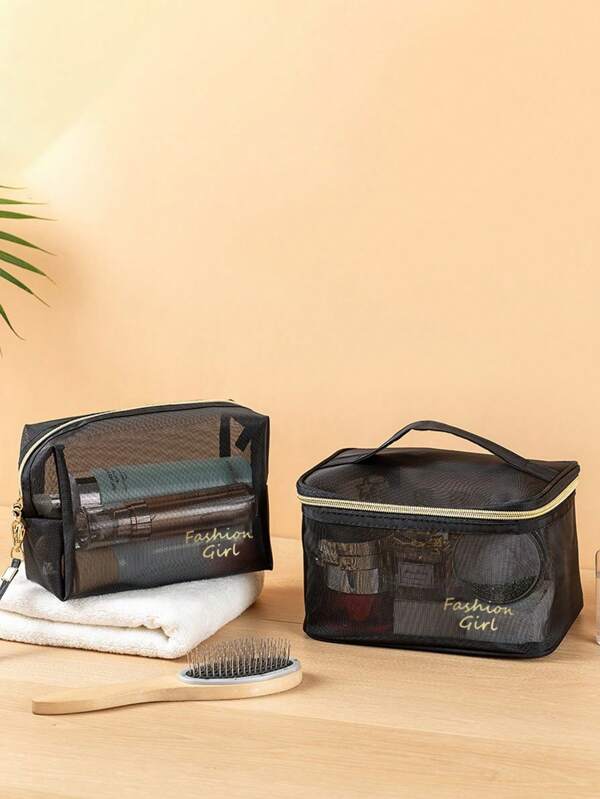 1pc Large Capacity Mesh Cosmetic Bag, Portable Toiletry Bag For Travel