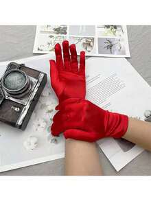 زوج قفازات قصيرة للسيدات باللون الأحمر، مناسب لحفلات المساء والمناسبات الرسمية