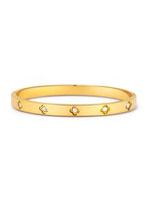 Bộ vòng tay & vòng tay bằng thép không gỉ hình cỏ ba lá 4 lá bằng đá Zirconia, thích hợp để đeo hàng ngày, trang sức cho phụ nữ, hoàn hảo làm quà tặng đám cưới và những dịp đặc biệt - Vàng - Xem 12