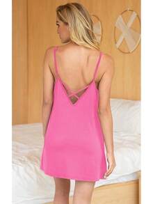 Nightgown Women Loose Sleepwear Pajama Dress Soft Nightshirt Sleeveless Nightdress Chemise - 粉色 - 查看 2