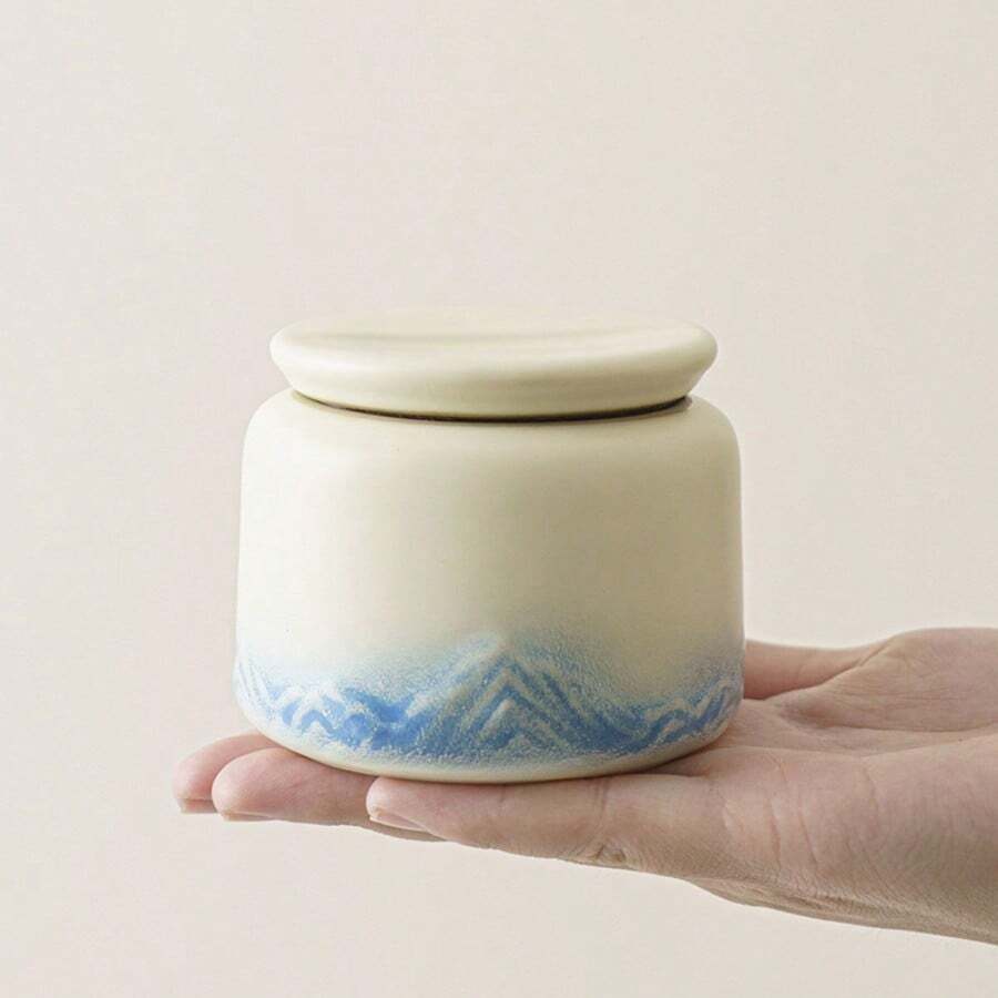 Ceramic Tea Leaf Canister, Chinese Vintage Dry Fruit Airtight Jar, Portable Tea Leaf Container, Small Packaging Spice Storage Jar Back To School